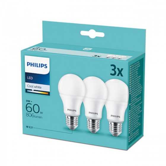 Set 3 becuri LED Philips 8W(60W) E27 806 lm 4000K Mat