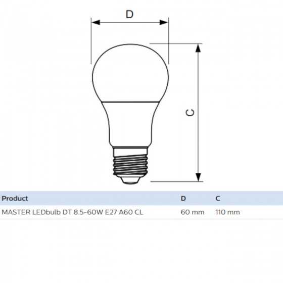 Bec LED Master Philips 8.5W(60W) E27 Dimabil A60 806 lm 2700K Clar