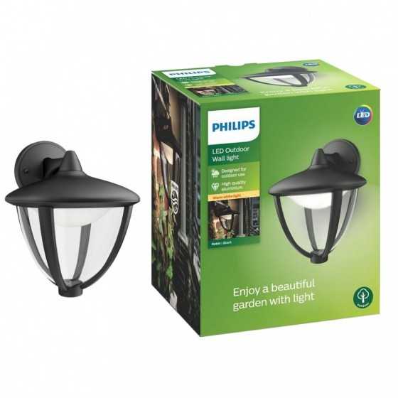 Felinar Philips myGarden Robin, LED inclus 1x4.5W, varf jos, Negru