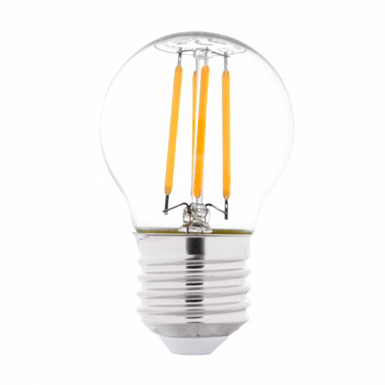 Bec LED Filament Sferic G45, clasa energetica A+, 4W E27, lumina calda 2700K, autonomie 20000H
