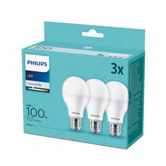 Set 3 becuri LED Philips 13W / 100W E27 A67 1521Lm 6500K