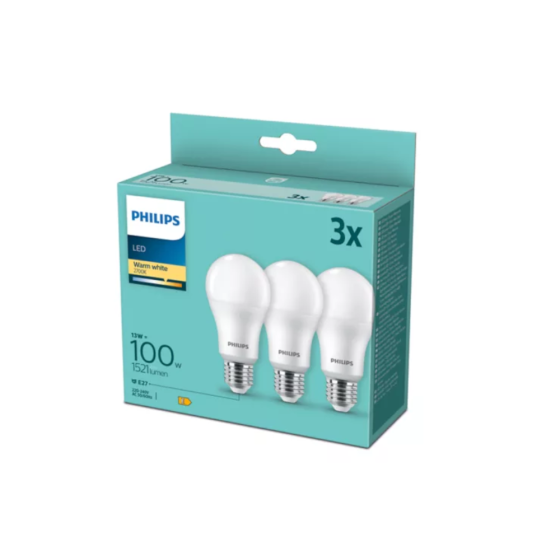 Set 3 becuri LED Philips 13W / 100W E27 A67 1521Lm 2700K