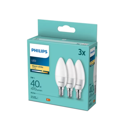 Set 3 becuri LED Candle Philips 5W / 40W E14 B35 470Lm 2700K