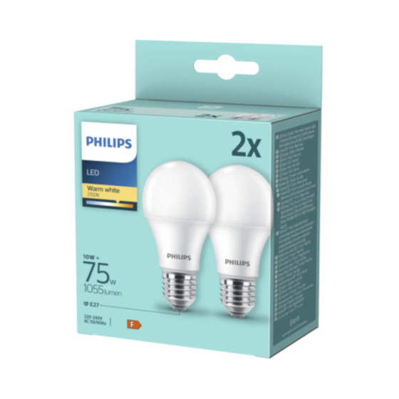 Set 2 becuri LED Philips 10W / 75W)E27 A60 1055Lm 2700K