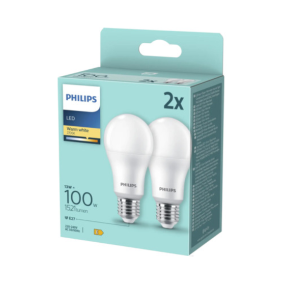 Set 2 becuri LED Philips 13W / 100W E27 A60 1521Lm 2700K