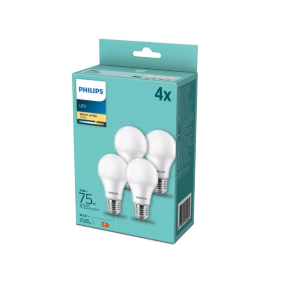 Set 4 becuri LED Philips 10W / 75W E27 A60 1055Lm 2700K