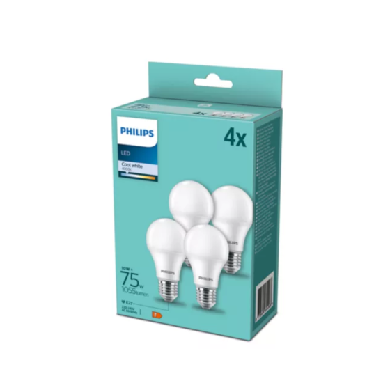 Set 4 becuri LED Philips 10W / 75W E27 A60 1055Lm 4000K